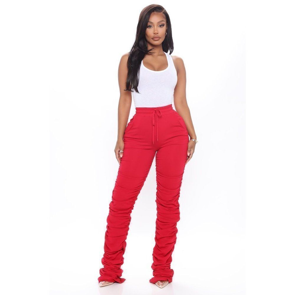 Yellow Cabbage Womens Red Elastic Waist Stretch Skinny Leg Stacked Pant Small